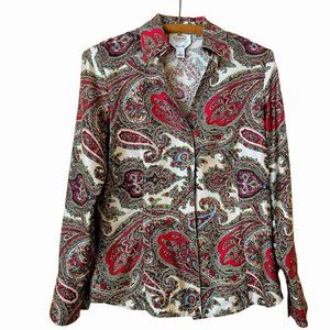Vintage 100% Silk Paisley Blouse Womens Talbots Luxury Colorful Top Same Day Shi